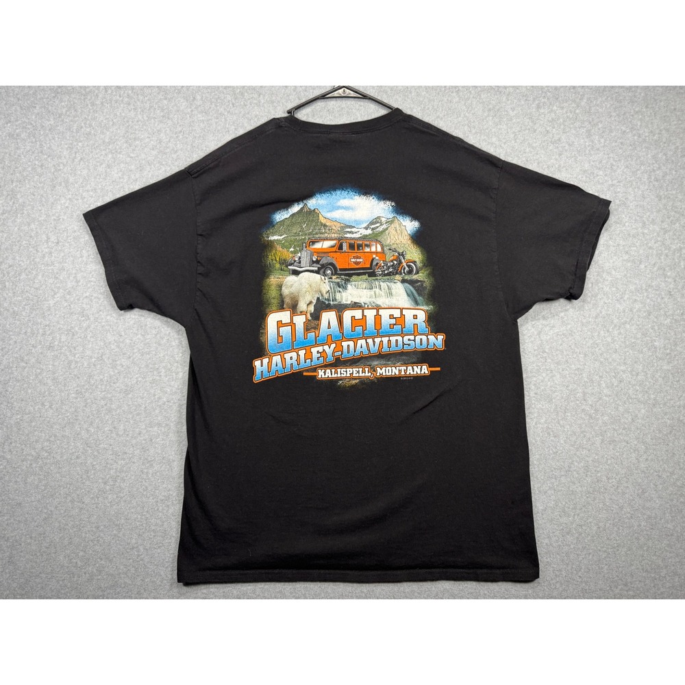 Harley-Davidson Glacier Kalispell Montana Graphic T-Shirt Mens XL Black Goat Bus - Picture 8 of 9